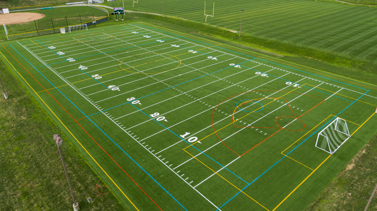 Aerial photo of turf field